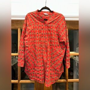 EUC Entro Size Medium Women's Red and Green Plaid Button-Up‎ Shirt Tunic Dress